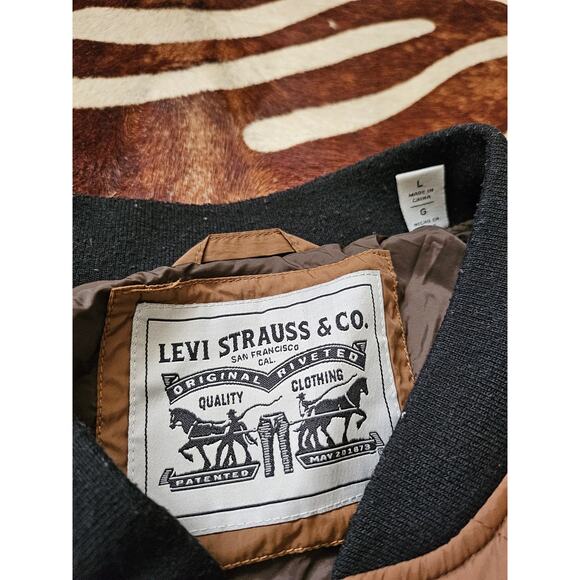 LEVIS DIAMOND QUILTED UTILITY BOMBER JACKET BROWN MENS SIZE L - Picture 5 of 5